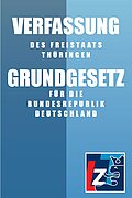Buchcover "Verfassung des Freistaats Thüringen und Grundgesetz für die Bundesrepublik Deutschland". Das Cover auf blauem Hintergrund zeigt den Titel in weißer Schrift. 