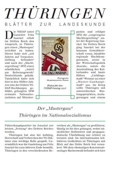 Buchcover "106 - Der Mustergrau. Thüringen im Nationalsozialismus" von Steffen Raßloff. Das Cover zeigt einen Zeitungsartikel mit Text und einem Bild.