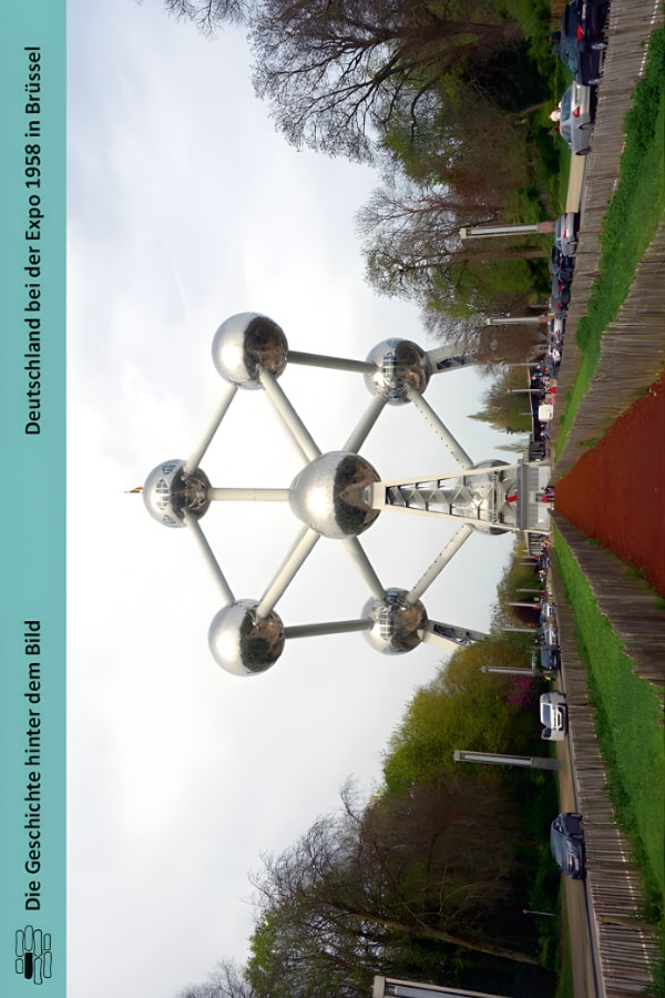 Buchcover "Deutschland bei der EXPO 1958 in Brüssel" von Bernd Havenstein. Das Cover zeigt eine Farbfotografie des Atomiums in Brüssel. Das Atomium ist auch heute noch ein Wahrzeichen der Stadt.