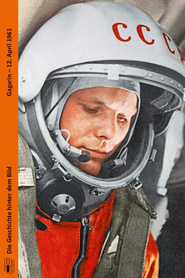 Buchcover "Gagarin - 12. April 1961" von Matthias Schwartz. Das Cover zeigt Juri Gagarin in einem orangefarbenden Raumanzug.
