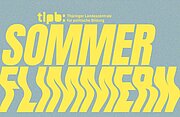 Die gelbe Schrift auf blauem Hintergrund lautet "tlpb: Thüringer Landeszentrale für politische Bildung SOMMER FLIMMERN.